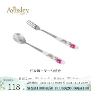 AYNSLEY英国安斯丽红蓝玫瑰系列西餐叉甜点勺不锈钢咖啡勺陶瓷高颜值瓷器 红玫瑰叉勺套装