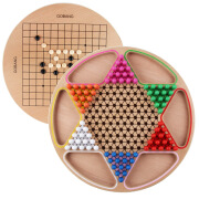 可比侠超大号五子棋飞行棋木质二合一跳棋儿童益智棋盘游戏桌游玩 34CM大号二合一跳棋五子棋