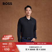 BOSS【礼物】男士2024新款徽标贴片弹力棉长袖Polo衫 001-黑色 L