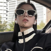 初伴复古辣妹猫眼墨镜女 白框感ins2022网红小脸防晒个性太阳镜男 白框黑腿0度防紫外线 收藏送眼