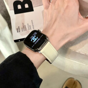 表带哥适用AppleWatch表带iWatch苹果手表S8荔枝纹皮质ultra金属磁吸扣 折叠磁吸扣荔枝纹皮带-米白色 适用：iwatch 42/44/45/49mm