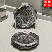 古莜轻奢吐骨碟 家用陶瓷骨碟小盘子北欧小碟子餐桌垃圾渣盘带架6个装 树叶碟【银色】6个装+架子