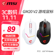 微星/MSI 电竞鼠标GM20 V2  电脑办公吃鸡鼠标 有线RGB炫光 信仰龙魂灯 多巴胺彩色有线鼠标 黑色 GM20V2 白色鼠标 RGB 赠【鼠标垫】