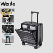 Walker Shop【品牌臻选】前置开口登机箱女多功能行李箱迷你旅行箱小型拉杆箱 经典黑 拉链 18英寸 【45*38*23】