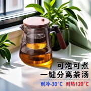 诺聚嘉鑫新品精选侧把玻璃茶壶高硼硅耐高温玻璃带盖茶水分离三件 烟灰色 750ml