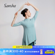 sansha 三沙现代舞服女 五分袖上衣不规则开叉下摆舞蹈服练功服 浅兰色 XXL