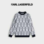 Karl Lagerfeld卡尔拉格斐轻奢老佛爷男装 冬款羊毛黑白Logo长袖套头针织衫 黑白 L