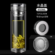 施仕玻璃杯定制 大容量双层加厚隔热玻璃水杯 车载家用茶水分离泡茶杯 透明水晶盖【双层加厚】 450ml