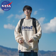 NASA ABOUT假两件卫衣男款秋季圆领港风宽松印花打底衫ins潮牌百搭休闲外套 杏色 2XL