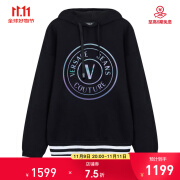 VERSACE JEANS 范思哲  男士V EMBLEM系列徽标印花连帽卫衣 黑色 73GAIG01 CF00G 899 XS（偏大一码）