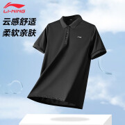 李宁（LI-NING）T恤衫POLO休闲夏天吸汗透气翻领上衣男 带领有领通勤办公室短袖 黑色 2XL/185【推荐体重145-155斤】