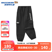 Skechers斯凯奇男童梭织长裤中大童春秋季帅气休闲宽松工装束脚裤L424K025 碳黑/0018 140cm