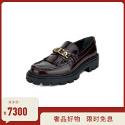 托德斯（TOD'S ）【礼物】 女士酒红色牛皮T形饰扣流苏乐福鞋 38