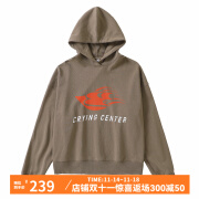 Crying center 哭喊中心 新疆棉 浪花3C复古做旧短款宽松戴帽卫衣 棕色 M