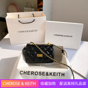 CHASENG&KEITHCK女包CheroseKeith小众小香风菱格包包女2024新款质感链条斜挎小 黑色大号 礼盒礼袋包装