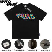 WHOOSIS(不知其名)夏季新款彩色花卉印花logo短袖t恤男女情侣ins 黑色(重磅纯棉260克) S