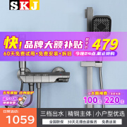 SKJ简易花洒套装小户型极简钢琴按键恒温增压花洒全套-356 356枪灰色【三档出水】