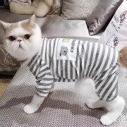 妙普乐猫衣服防掉毛四只脚猫咪衣服秋冬季防掉毛睡衣四脚布偶英短蓝猫 灰色 XL 【建议10-13斤 按胸围背长】