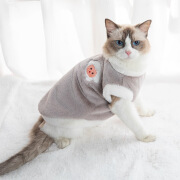 乐乐喵猫咪衣服秋冬季布偶猫保暖背心绒衣宠物狗狗衣服小猫猫幼猫 兔毛绒灰卡其色 XS