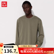 优衣库（UNIQLO）男士卫衣 经典圆领长袖上衣 AIRism简约白色秋冬款休闲内搭469922 56橄榄绿 	 170/92A(M)