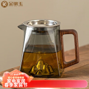 金镶玉玻璃公道杯 高硼硅带不锈钢茶滤电陶炉可用木把功夫茶具配件 山 玻璃公道杯