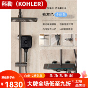 科勒（KOHLER）枪灰全铜钢琴按键氛围灯数显恒温增压淋浴花洒套装 枪灰色+冷热款+带数显氛围灯