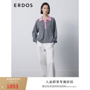 ERDOS 春夏宽松针织衫百搭休闲减龄小翻领拼色女套衫羊绒衫 玛瑙灰 175/96A/XXL