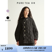 茶·愫【中式斜襟】puretea茶愫荷叶边收腰羽绒服女菱格绗缝2024冬新款 石墨黑（鸭绒） S