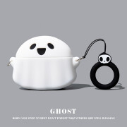 京苑 卡通幽灵适用于AirPods Pro二代保护套 AirPods4苹果耳机套 pro2 硅胶AirPods3软壳 【白底 幽灵+指环扣】硅胶软壳 苹果AirPods Pro (第二代) 耳机保护套