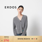 ERDOS【刘雯同款】冬季V领拉绒针织衫绒感宽松厚款女开衫羊绒衫 玛瑙灰 170/92A/XL