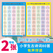 小学必背古诗词挂图大全80首人教版儿童幼儿学语文学习识字墙贴 【2张】小学生古诗词80首