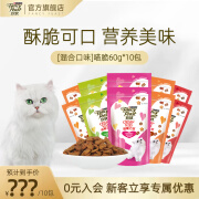 珍致猫咪零食磨牙洁齿成猫幼猫饼干60g鸡牛肉三文鱼喵脆之吻系列 喵脆随机混合口味60g*10包