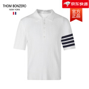 THOM BONZEROTB四道杠潮牌短袖针织POLO衫男女夏季新款半袖翻领时尚暗纹上衣 白色 1码/M (105-120斤)