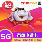 泰国电话卡手机卡truemove游客卡7天10天5G上网卡含中泰通话 7天15GB流量+30分钟通话赠卡针