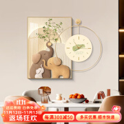 墨派 轻奢餐厅装饰画现代简约带钟表组合挂画饭厅背景墙壁画客厅挂画 幸福吉象 50*70cm晶瓷+直径50cm钟表