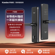 凯迪仕（KAADAS）F300瑞典FPC半导体指纹密码刷卡家用电子自动防盗智能门锁 【F300-曜石黑】AI半导体指纹丨1