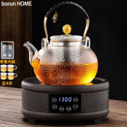 borun HOME煮茶器玻璃泡茶壶蒸茶具耐高温烧水壶可电陶炉加热红茶普洱带过滤提梁壶 铜珠绑绳壶+智能黑檀色