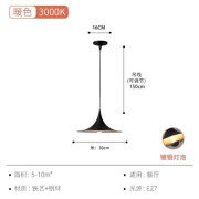 铂阑灯堡喇叭吊灯新款飞碟创意灯饰意式极简餐桌餐厅灯北欧飞盘灯 小号黑色直径30cm暖光10W