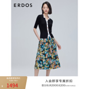 ERDOS 春夏精纺小翻领短袖桑蚕丝岩石纹理扣女针织开衫 黑 165/88A/L