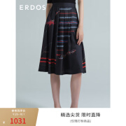 ERDOS 春夏真丝压褶两侧插袋百搭伞裙女半身裙 黑 160/68A/M