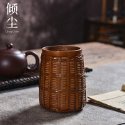 茶筒茶则五件套大漆竹编收纳桶 茶拨茶夹 竹鞭养壶笔六君子套件 以烟大漆竹编收纳筒