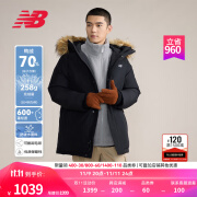 NEW BALANCE NB官方24新款羽绒服男女同款秋冬鸭绒连帽毛领中长款外套 BK AMJ43358 M