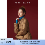 茶·愫（PURE TEA）【新中式】puretea茶愫盘扣轻羽绒服女鸭绒荷叶边衣摆2023冬新品 驼色 M