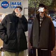 NASA ABOUT国潮棉衣男双面穿贴标冬季加厚港风素色立领潮牌ins青少年棉服潮 黑色M18 M 关注店铺 优先发货