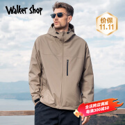 Walker Shop品牌冲锋衣男2024秋季新款三防连帽户外纯色防风防水登山工装外套 卡其色 M (推荐105-125斤)