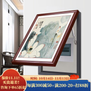 良木电表箱装饰画竖款配电箱遮挡壁画免打孔新中式客厅挂画液压上翻 B-荷花 40*60cm典雅红褐实木框液压上翻