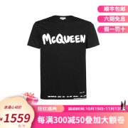 亚历山大麦昆（Alexander McQueen）麦昆男款短袖经典白色Logo涂鸦印花黑色圆领休闲T恤情人节送男友 黑色 S