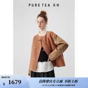 茶·愫【新中式学院】puretea茶愫拼接绵羊毛大衣女菱格绗缝2023秋新款 琥珀黄 S