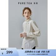 茶·愫（PURE TEA）【胶囊衣橱】puretea茶愫荷叶边绣花衬衫女立领2024春季新品学院 凝脂白 L