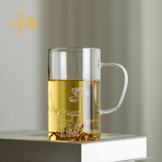 禾器·炫彩新品 晶彩·清简杯 家用绿茶杯耐热玻璃带把茶杯办公水杯个人单杯 好运连连（透明色） 400ml